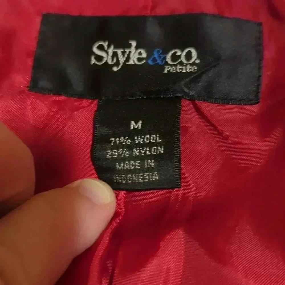 Red Style&Co Petite M Pea Coat - Picture 5 of 6
